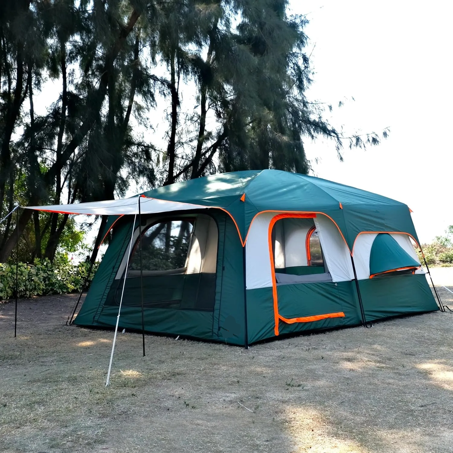 Large Tent 14 Person, Family Cabin Tents, Straight Wall, 3 Doors and 3 Windows with Mesh, Waterproof, Big Tent