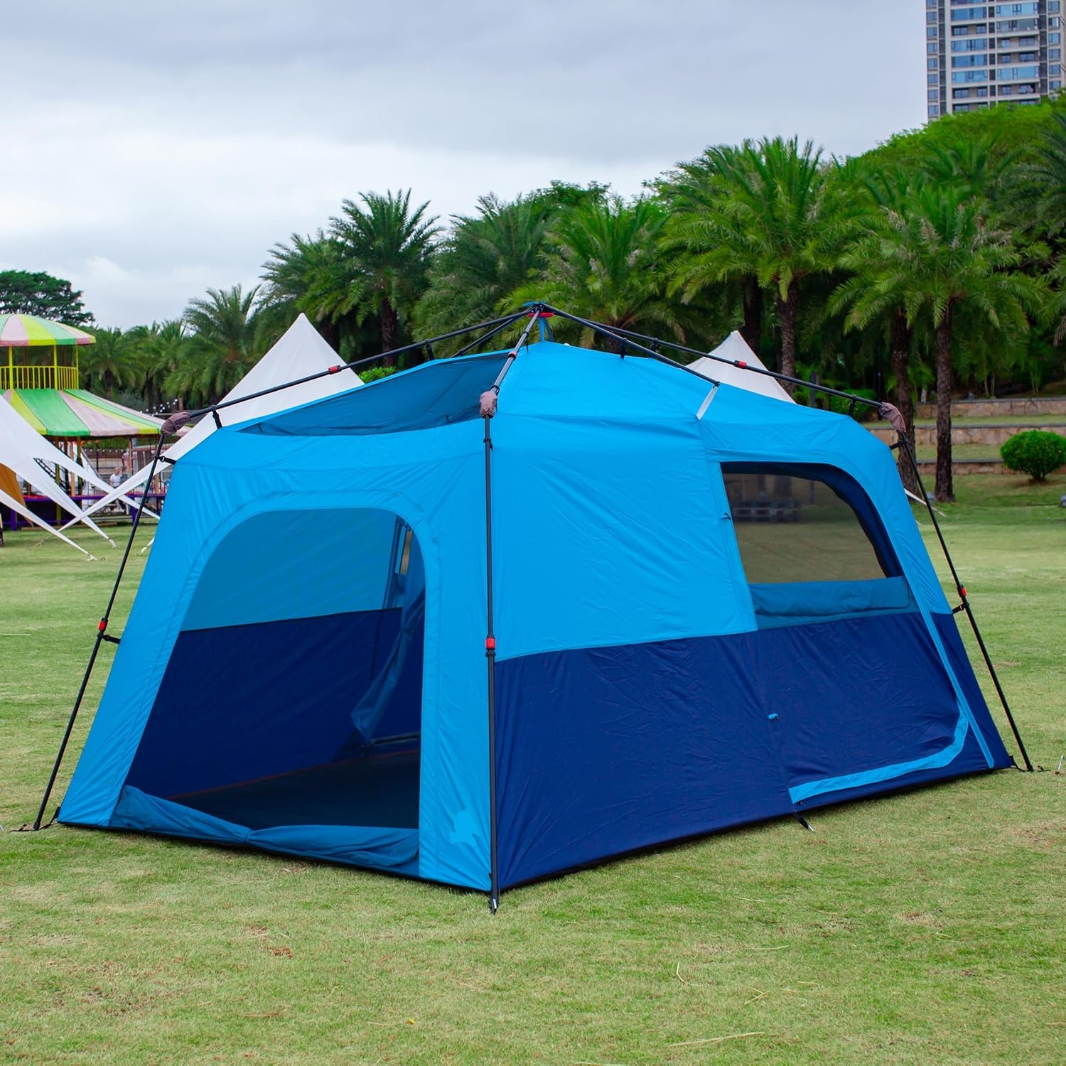 Instant Tent 6 Person(B), Family Cabin Tents, 2 Rooms, 3 Doors and 3 Windows with Mesh
