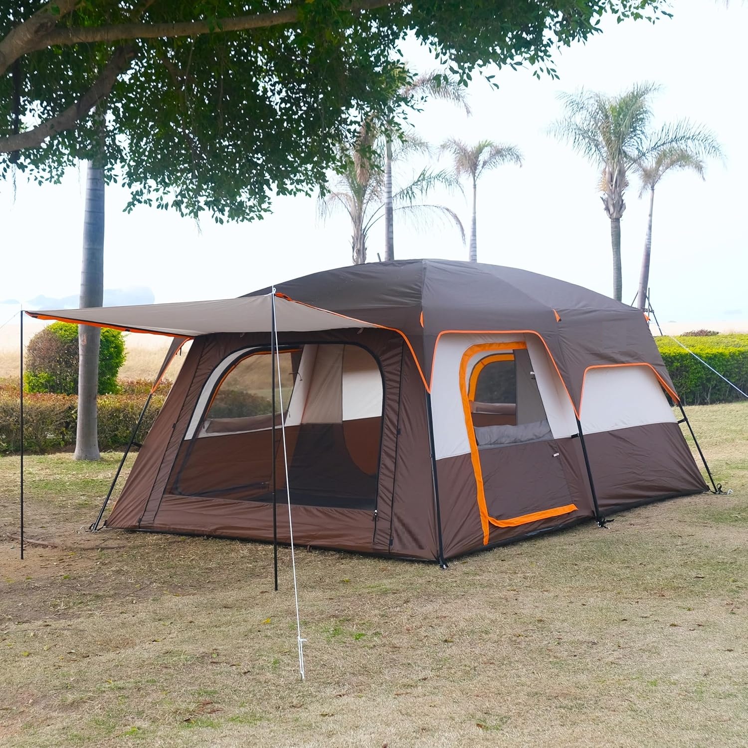 Large Tent 8-10-12-14 Person, Straight Wall, 3 Doors and 3 Windows with Mesh, Waterproof, Big Tent