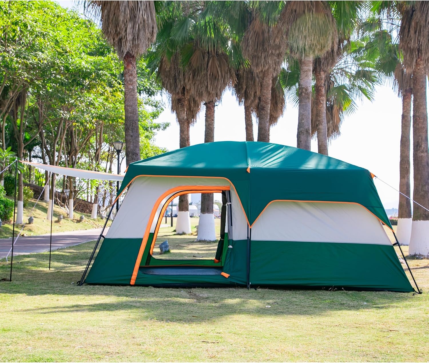 Large Tent 10-12 Person(B), Family Cabin Tents, 2 Rooms, 3 Doors and 3 Windows with Mesh, Straight Wall