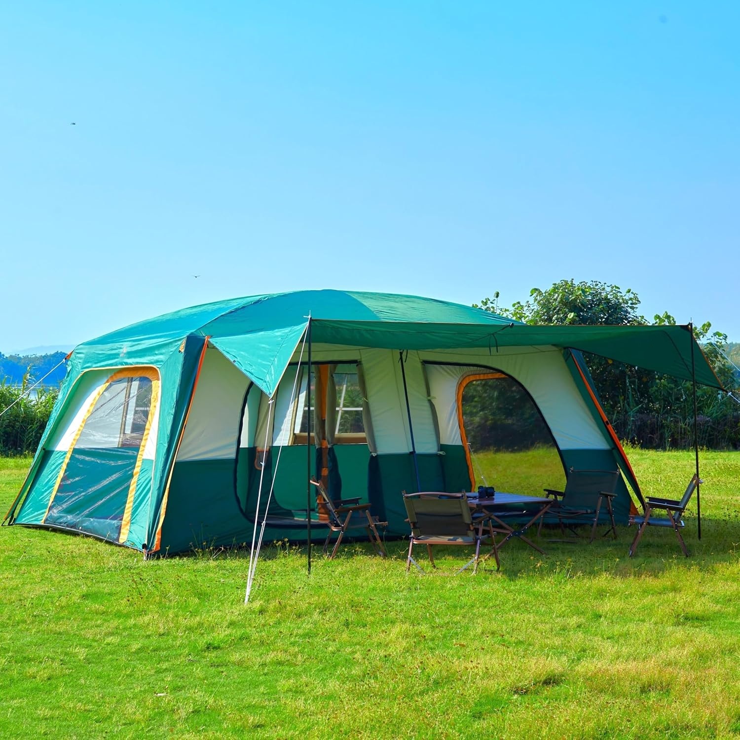 Extra Large Tent 12-14 Person, Family Cabin Tents, 2 Doors 4 Windows with Mesh, Waterproof, Straight Wall