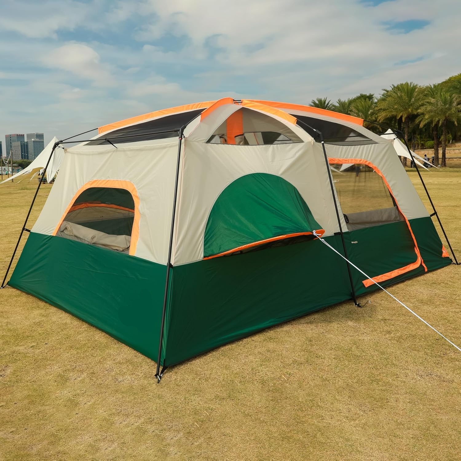 Large Tent 12 Person(B), Family Cabin Tents, 2 Rooms, 3 Doors and 3 Windows with Mesh, Straight Wall