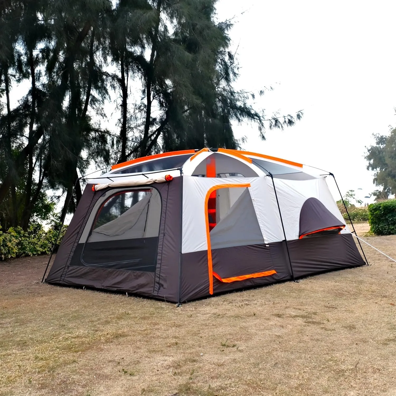 Large Tent 14 Person, Family Cabin Tents, Straight Wall, 3 Doors and 3 Windows with Mesh, Waterproof, Big Tent