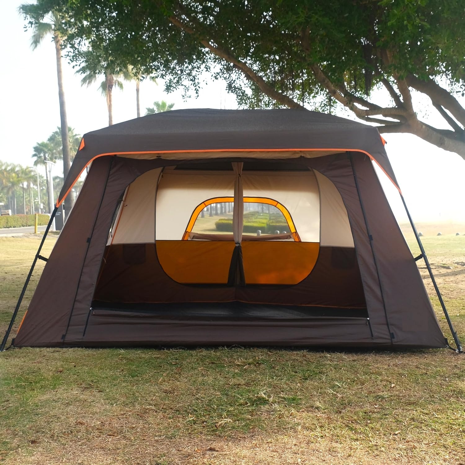Large Tent 8-10-12-14 Person, Straight Wall, 3 Doors and 3 Windows with Mesh, Waterproof, Big Tent