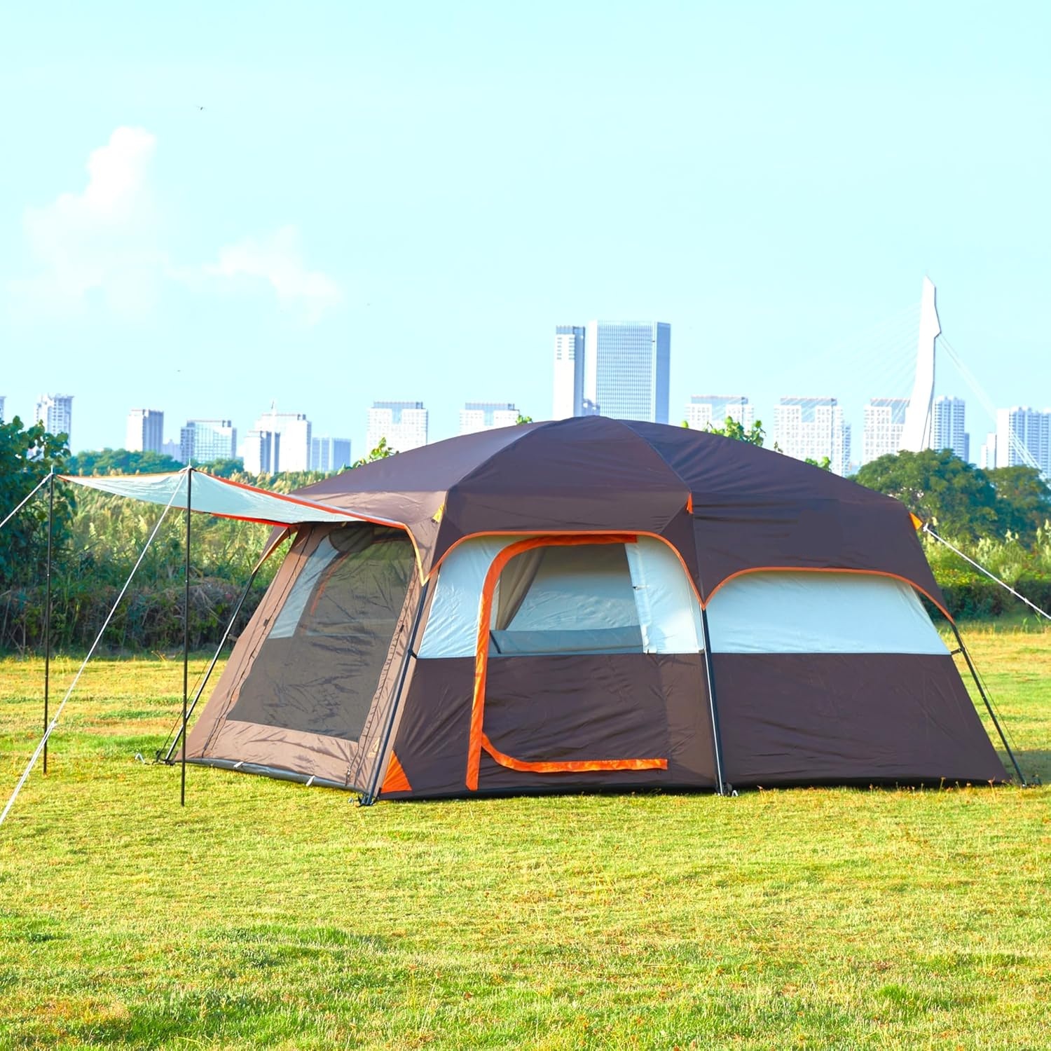 Tent 6 Person(A), Family Cabin Tents, 2 Rooms, 3 Doors and 3 Windows with Mesh