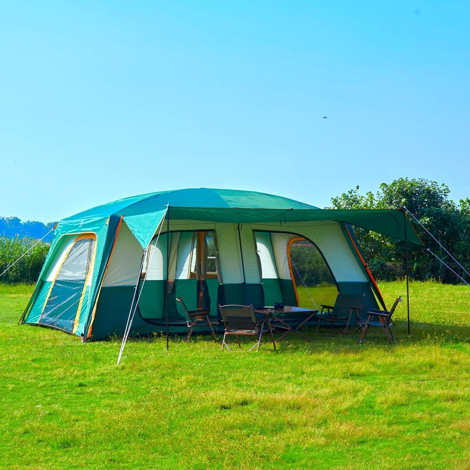 Extra Large Tent 12-14 Person, Family Cabin Tents, 2 Doors 4 Windows with Mesh, Waterproof, Straight Wall