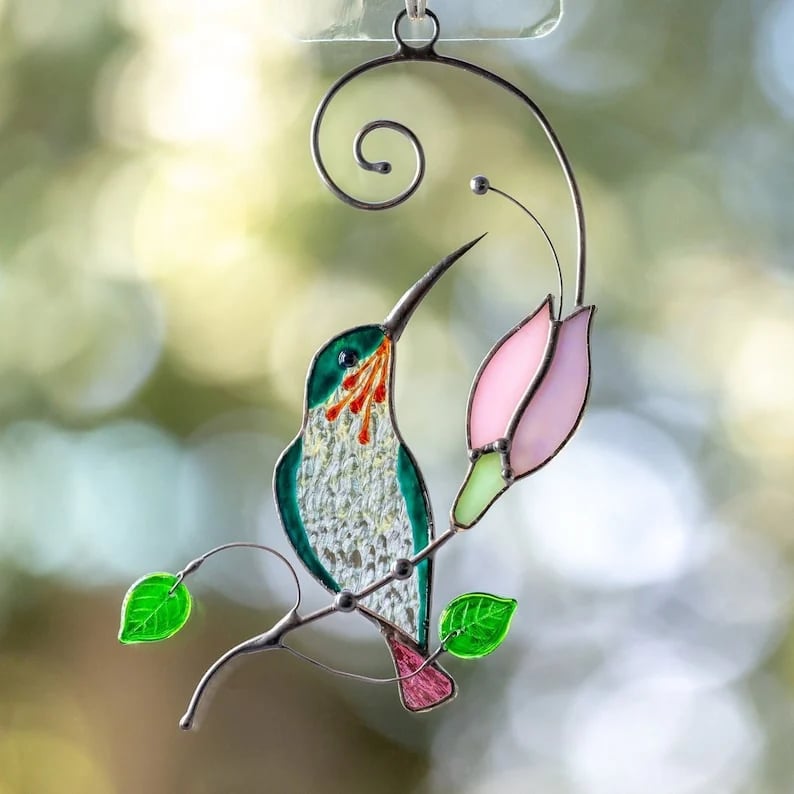 Mother's Day Gift- Handmade Stained Hummingbird Suncatcher