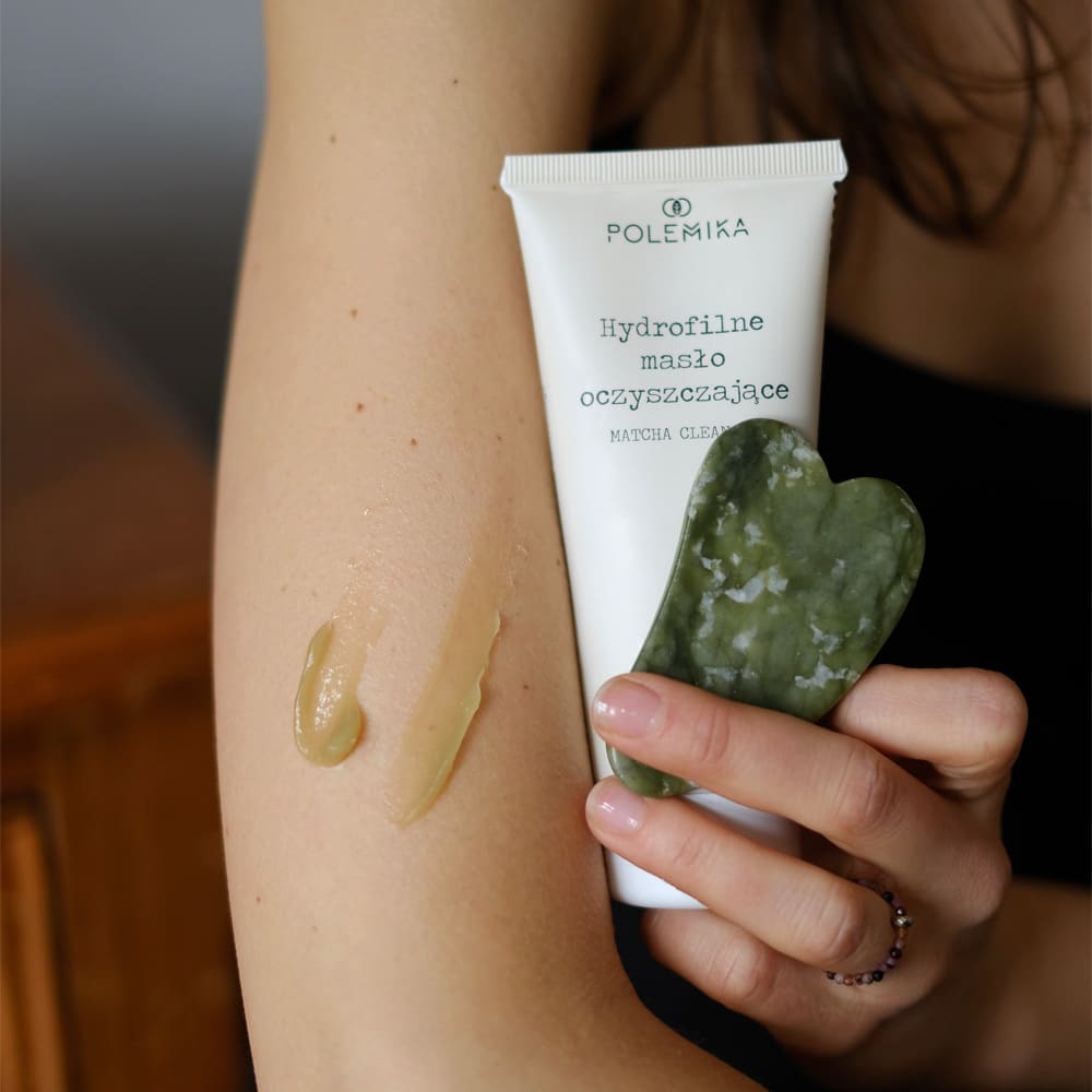 Zestaw: Hydrofilne masło oczyszczające + jadeitowa płytka gua sha do masażu twarzy i szyi
