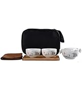 Liang baobao Convenient Teapot Cup Porcelain Teacup White Glazed Travel tea set (Ink Lotus set)