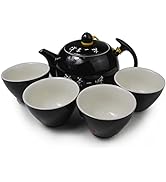 Porcelain Teapot 4 Teacups , 10oz Tea Pot with 4 Small Cups Ceramic Kettle Tea set Black (Teapot+...