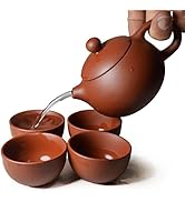 Yixing Clay Teapot 4 Cups Set，Traditional Chinese Kung Fu Tea Set (Red)