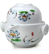 Convenient Teapot Cup Porcelain Teacup White Glazed Travel tea set (Lotus)