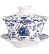 Chinese Porcelain Teacups 10oz Gaiwan Tea Cups Golden Lotus Flower Tureen Tradition Sancai Cover ...