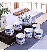 Chinese Ceramic Tea Set,Porcelain Teapots With 6 Teacups,Kungfu Tea Service (peony)