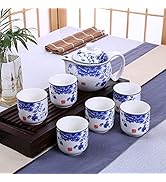 Chinese Ceramic Tea Set,Porcelain Teapots With 6 Teacups,Kungfu Tea Service (peony)