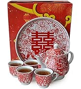 Chinese Tea Gift Set Service Porcelain Tea Pot 4 Cups tray for Adults Men Women Tea Ceremony Wedd...