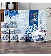 Chinese Tea Set Gifts,Porcelain Teapots With 6 Teacups,Kungfu Tea Service (landscape)