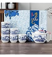 Chinese Tea Set Gifts,Porcelain Teapots With 6 Teacups,Kungfu Tea Service (landscape)