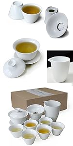 Gaiwan Teacup Chinese Gongfu Tea Set High White Porcelain Ceramic Gift Box