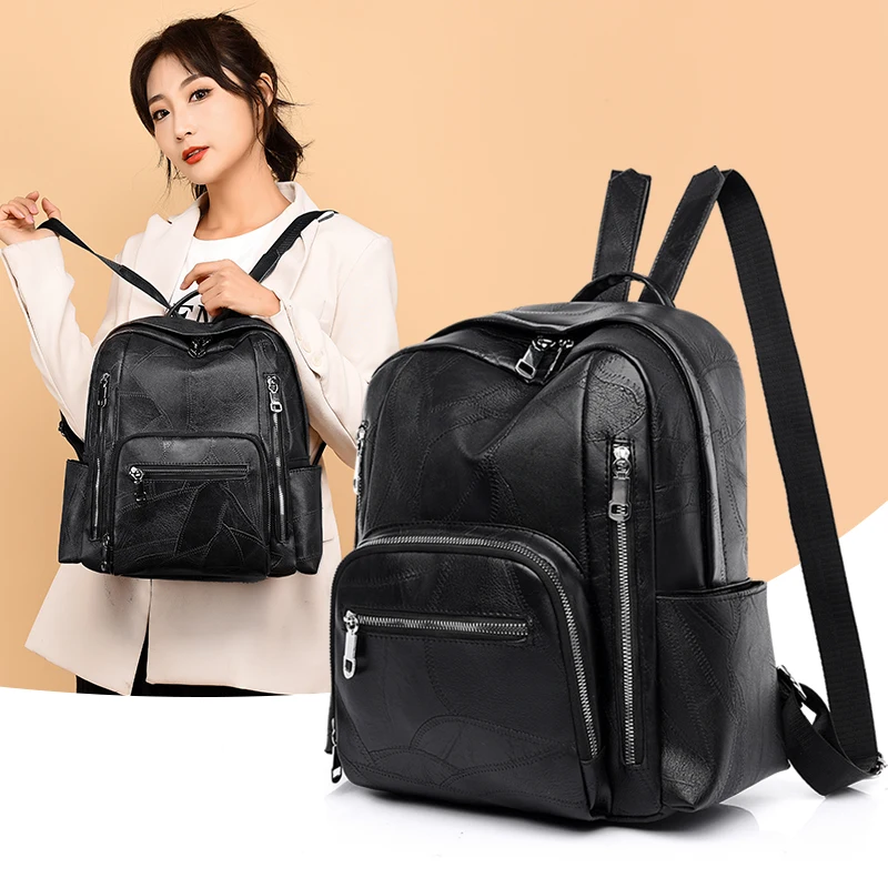 Luxury Soft Leather Women Travel Backpack High Qualtiy Durable Leather Rucksacks Fashion Large Capacity Girls Women Schoolbag