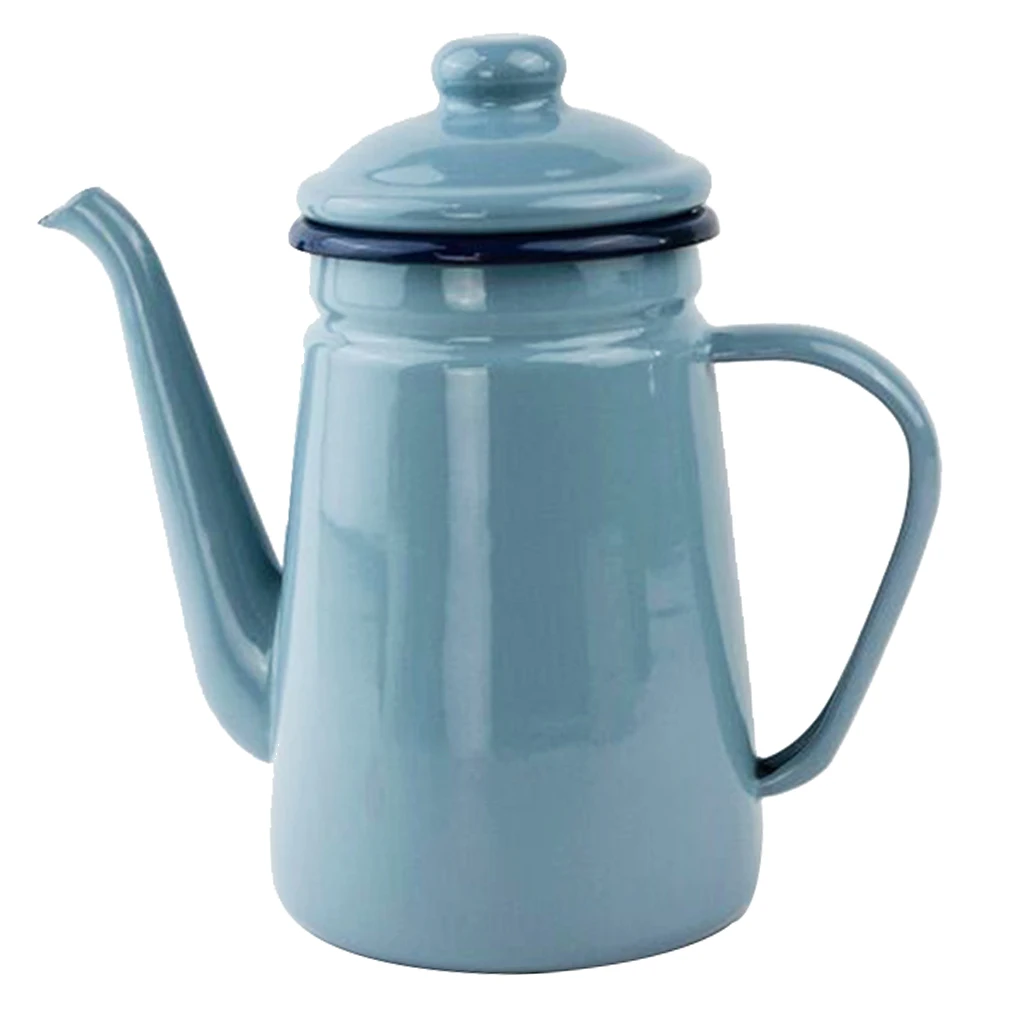 1000ml Enamel Teapot Vintage Loose Leaf Tea Coffee Tea Water Pot Kettle