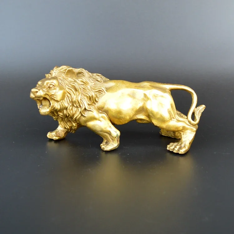 Sculpture-Carving-Lions-Bronze-gold-Fierce-Wild-Animals-Figure-Lions-Statue