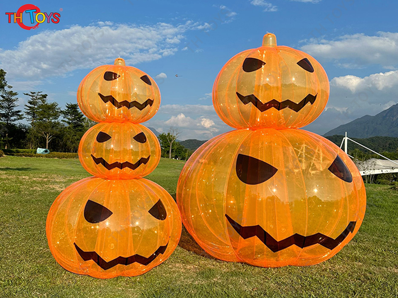Giant Pumpkin Inflatable Lighting Transparent Inflatable Halloween Pumpkin Balloon Model Replica Ground Balloon for Advertising