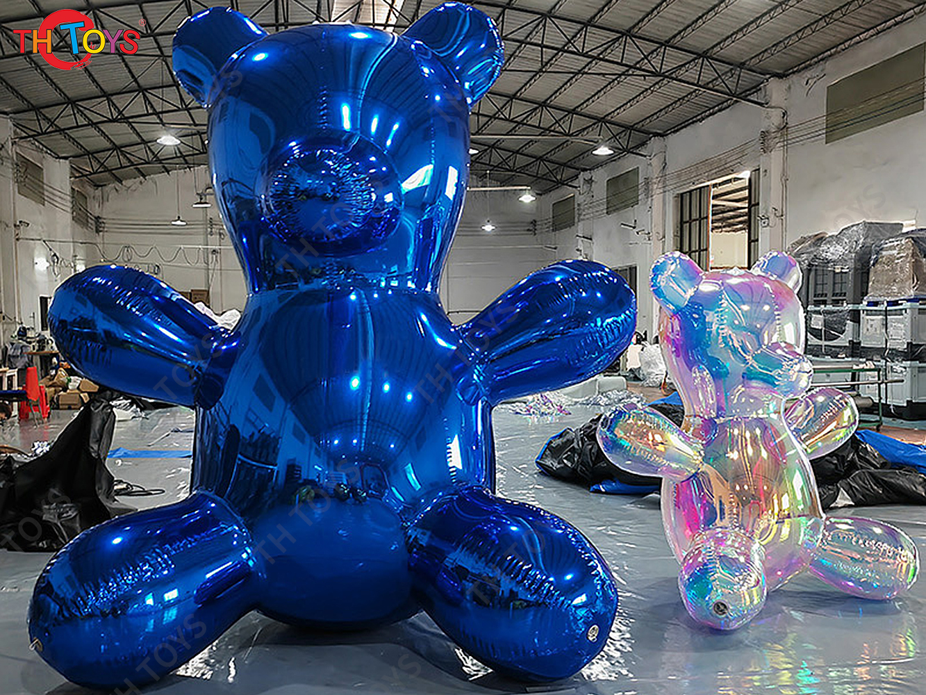 Silver Shiny PVC Reflective Mirror Sphere Ball Inflatable Bear Balloon Cartoon Model for Stage Decoration