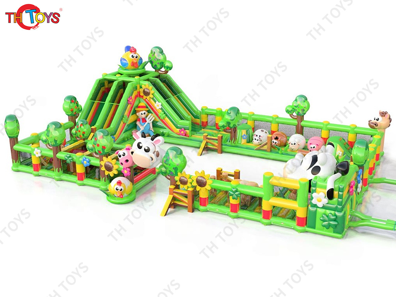 Commercial Giant Inflatable Playground Farm Portable Inflatable Fun City with Slide and Obstacles Customized Theme Bouncer Park