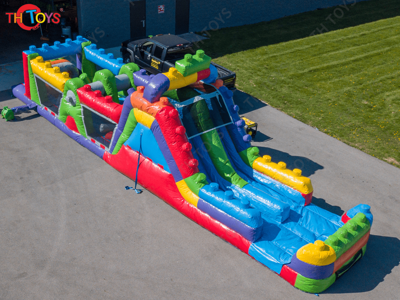 15x3m Customized Commercial Giant inflatable obstacle course, challenge obstacle course game with water slides