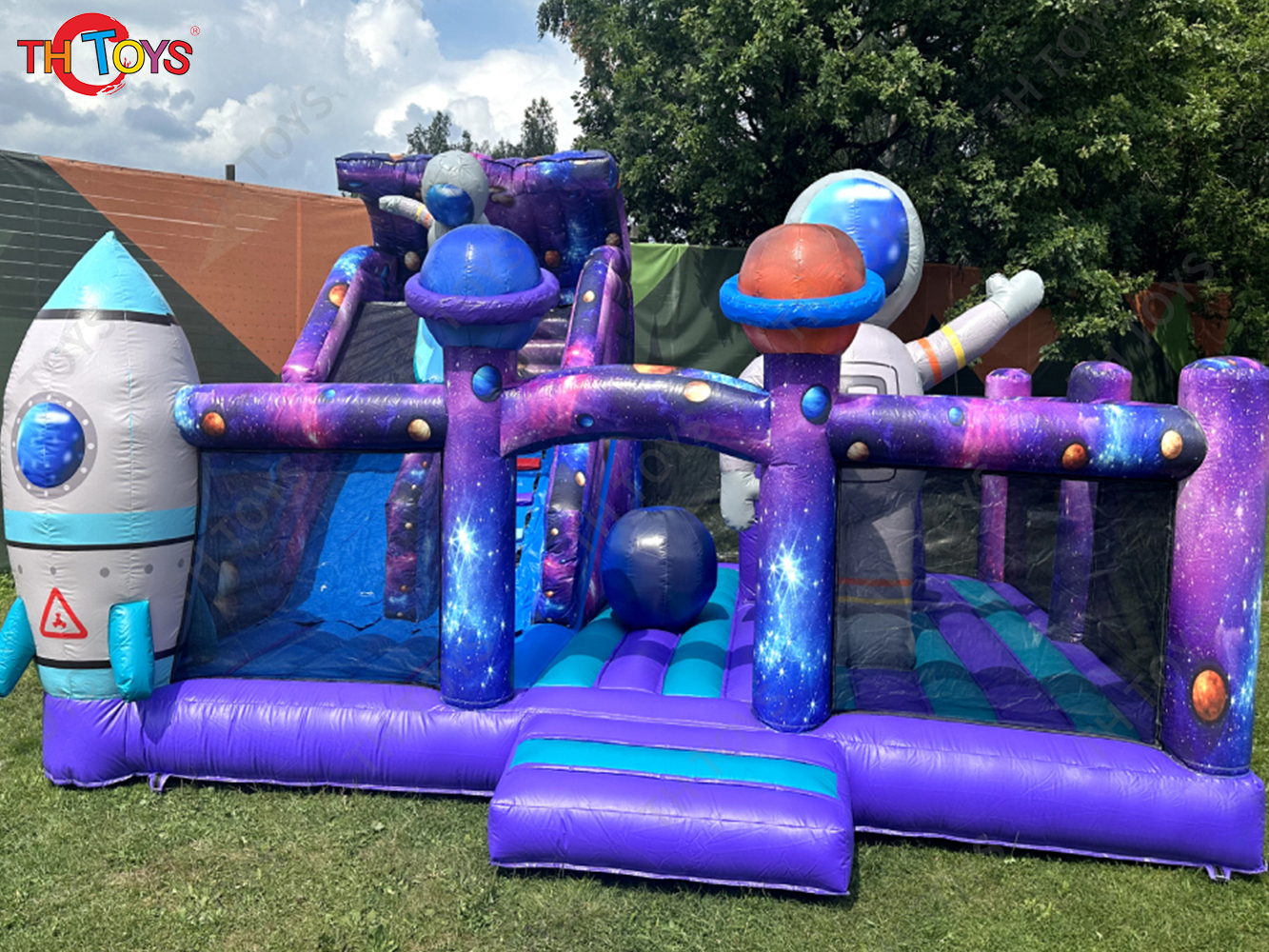 6x4m Commercial Inflatable Bouncer Playground with Slide Astronauts Space Theme Bouncy Castle
