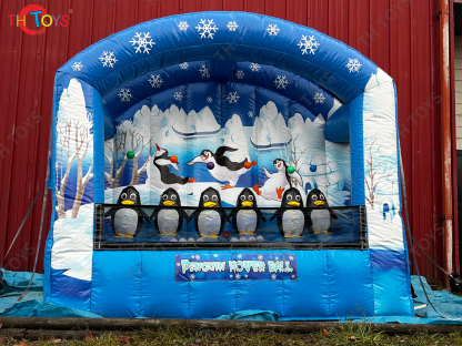 Commercial Grade Penguin Inflatable Carnival Gun Shot Game Hover Ball Shoot Range for Kids Party Rental