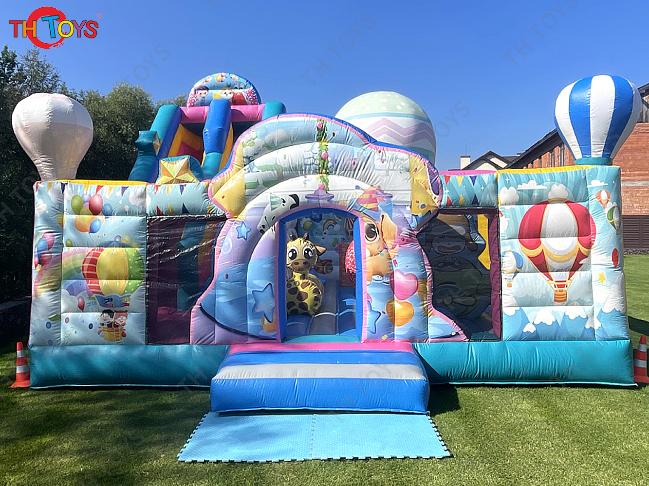 Inflatable Hot Air Balloon Bounce House for kids, 6x5m customized Inflatable Bouncy Castle With slide playground