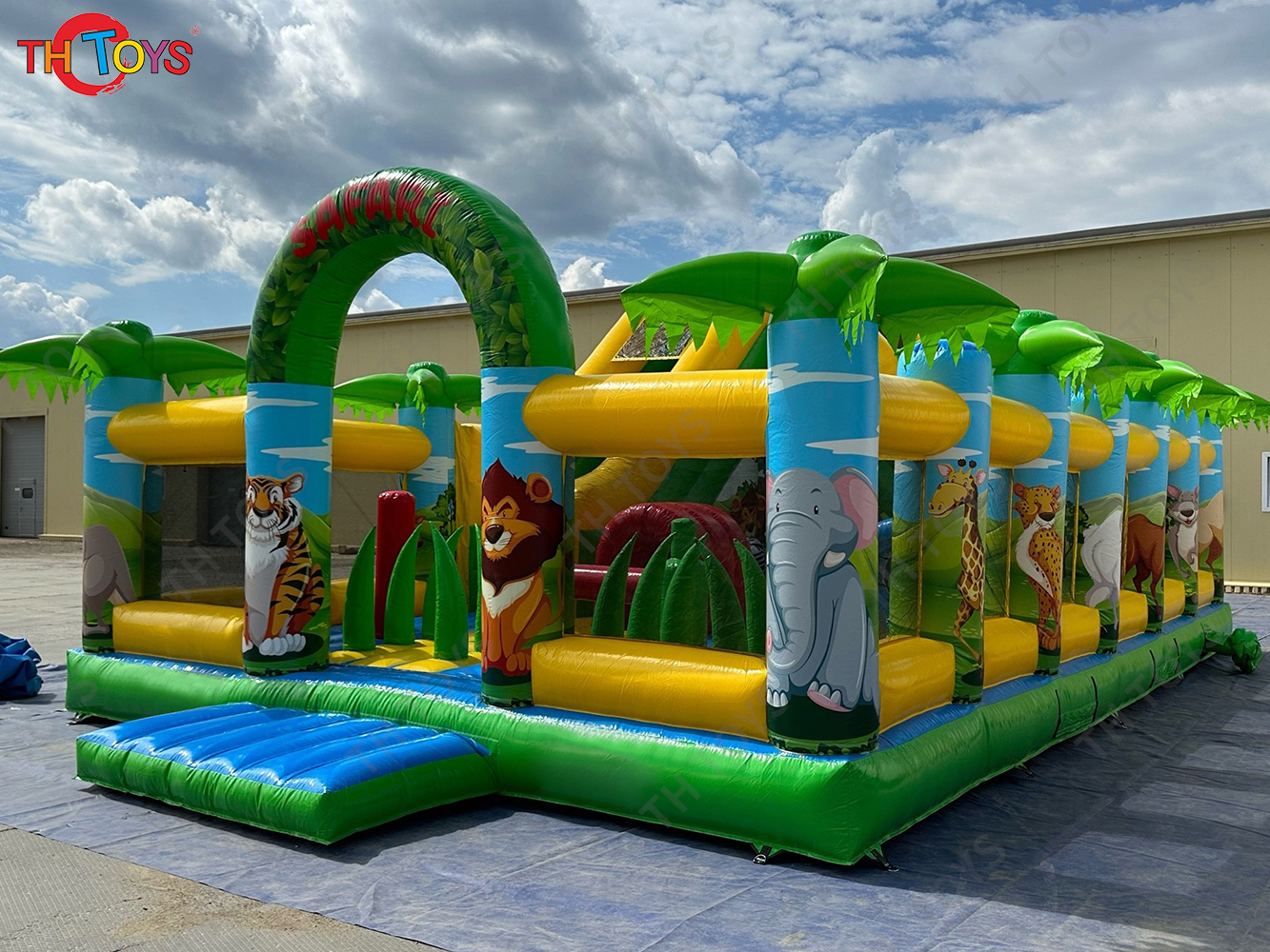 by ship to sea port，Amusement Park jungle Inflatable Fun City,commerical Forest Animals bouncy slide inflatable playground