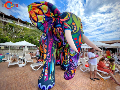 Colorful Giant Inflatable Elephant With Led Lights Large Inflatable  Animal Cartoon For Outdoor Advertising