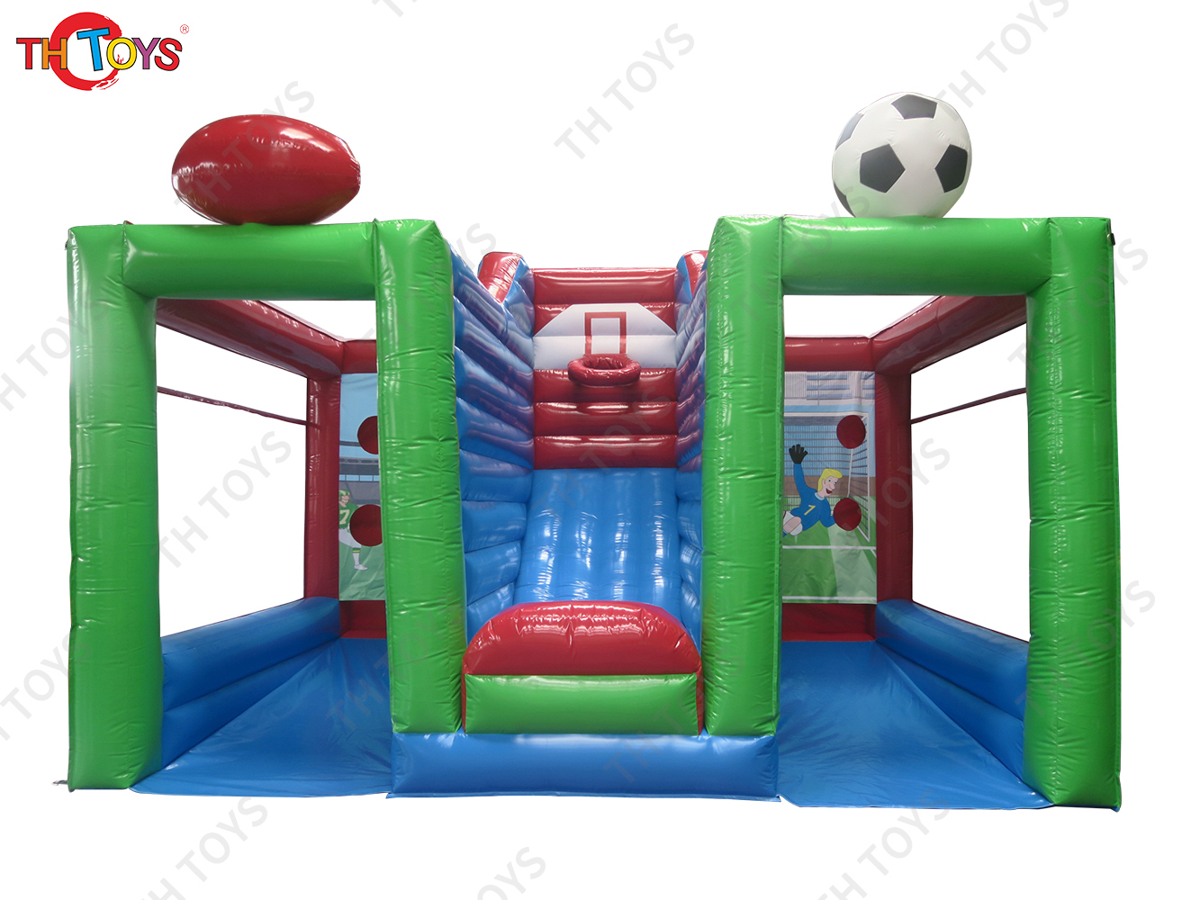 Commercial 3 in 1 Ball Shooting Inflatable Carnival Game Toys Rugby Goal Football Basketball Toss Inflatable Team Building Games
