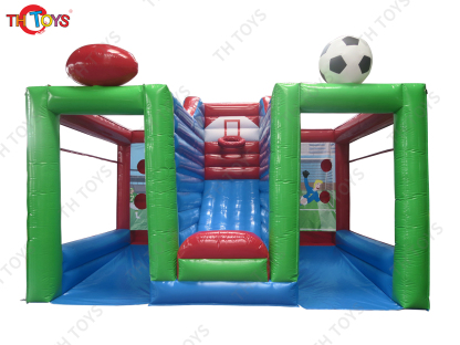 Commercial 3 in 1 Ball Shooting Inflatable Carnival Game Toys Rugby Goal Football Basketball Toss Inflatable Team Building Games