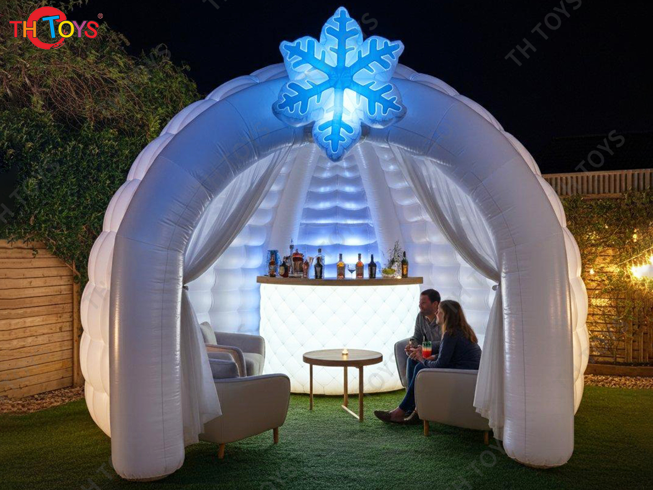 New Design Inflatable Dome Tent with LED Lighting Outdoor Carnival Party Inflatable Ice Bar with Snowflake