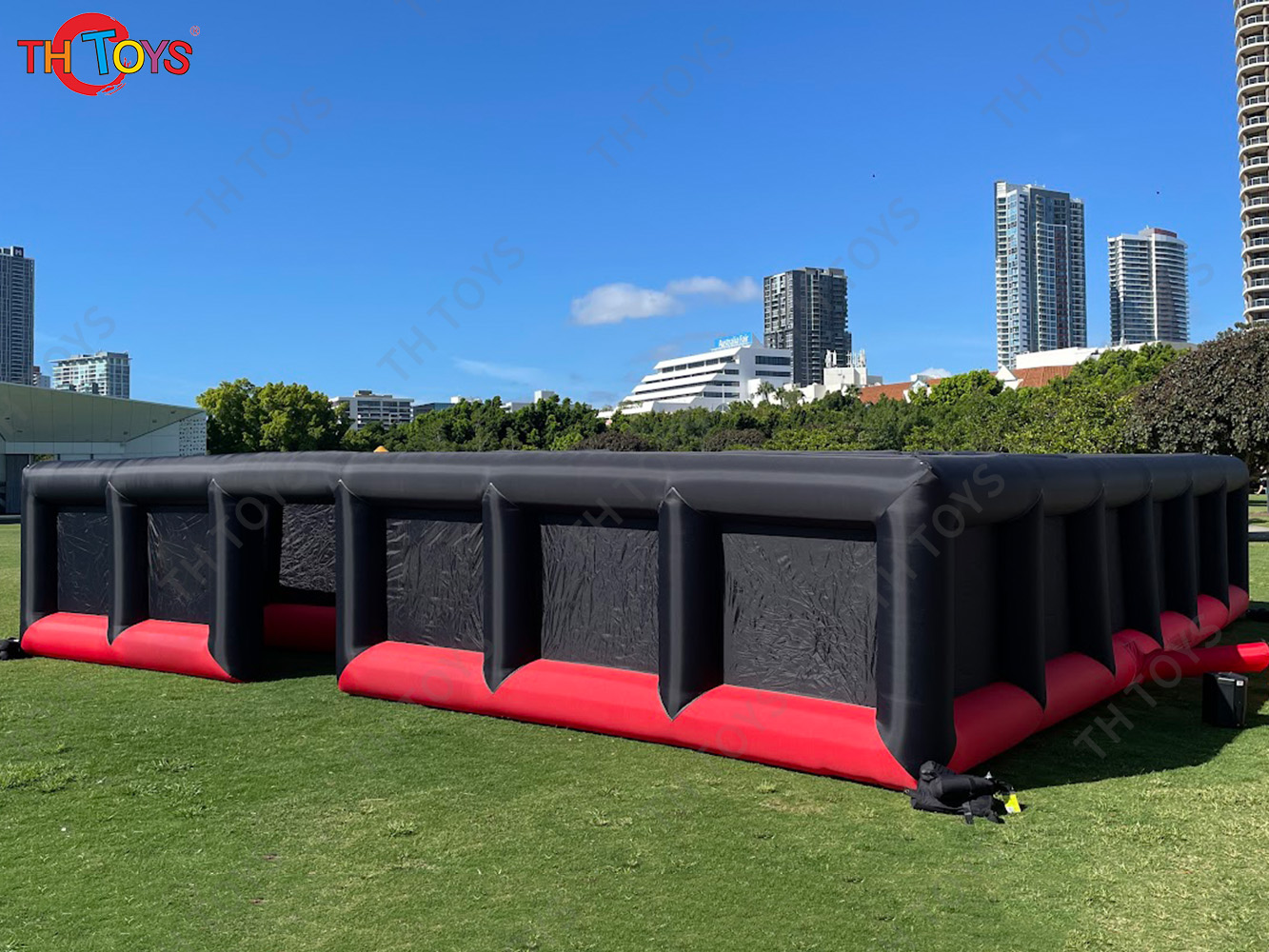 Portable Outdoor Black Haunted House With Roof 10x10m Commercial Inflatable Maze Tag Arena Sport Game for Kids