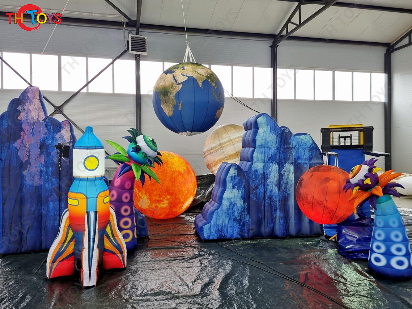 6m wide Inflatable Rock Mountain Stone Hills With Sun and Rocket