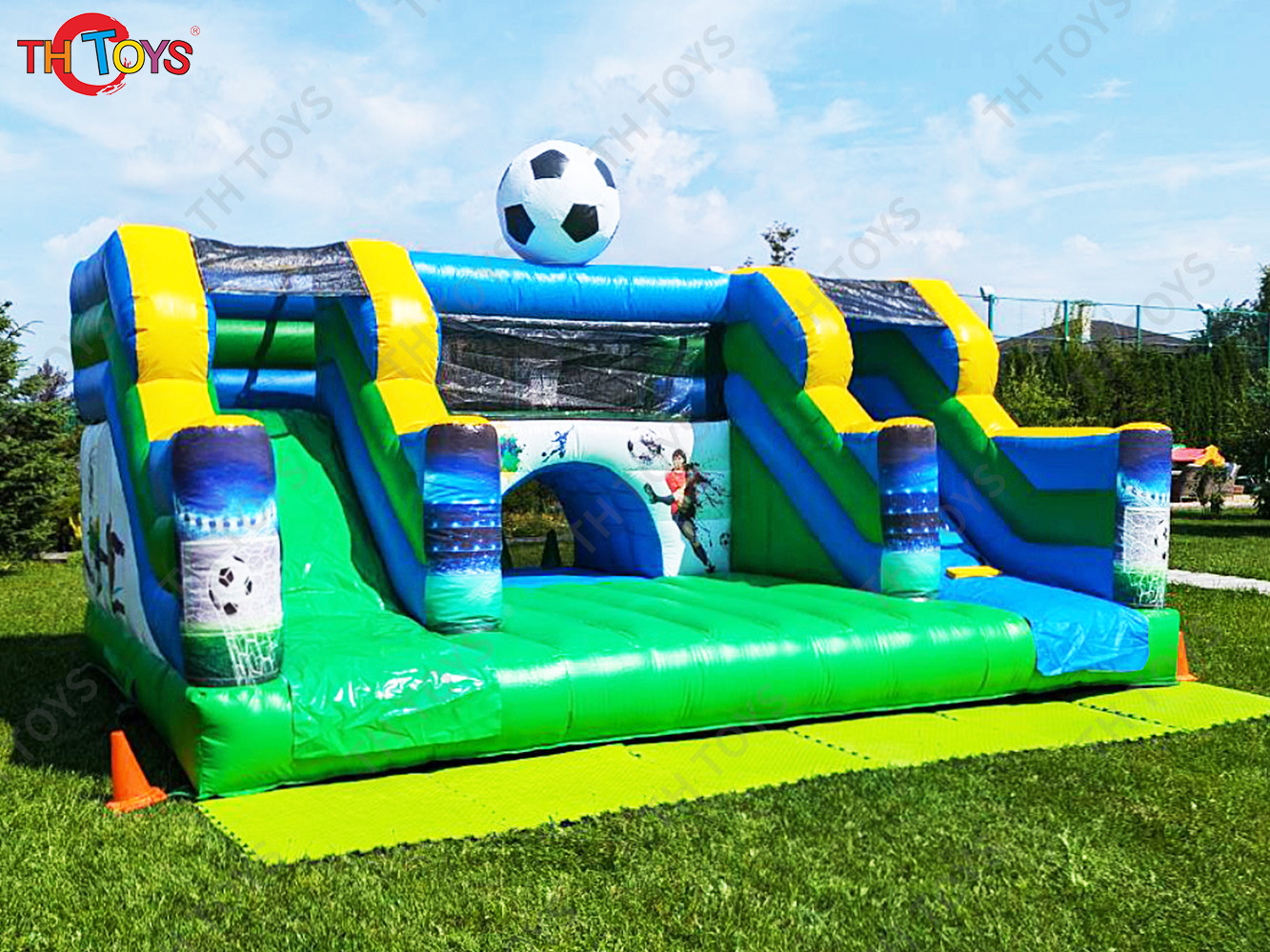 6x4m Football Themed Inflatable Slide Bouncer Playground Commercial Durable Inflatable Bouncy Castle with Slide
