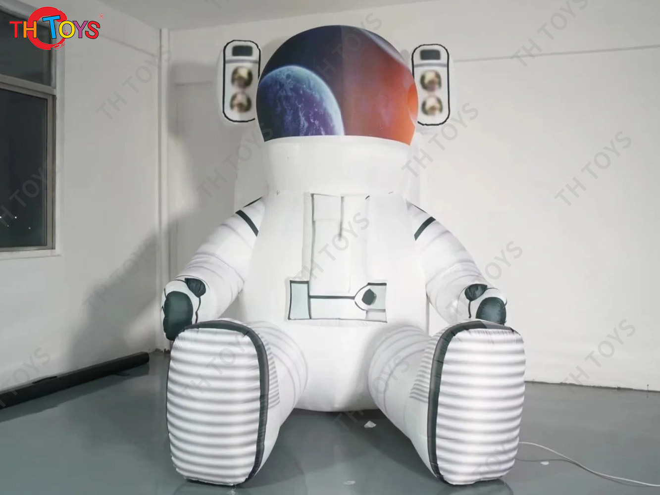 4m High Lighting Inflatable Astronaunt Model on Moon Sitting Inflatable Spaceman Air Balloon Advertising Ground Balloon