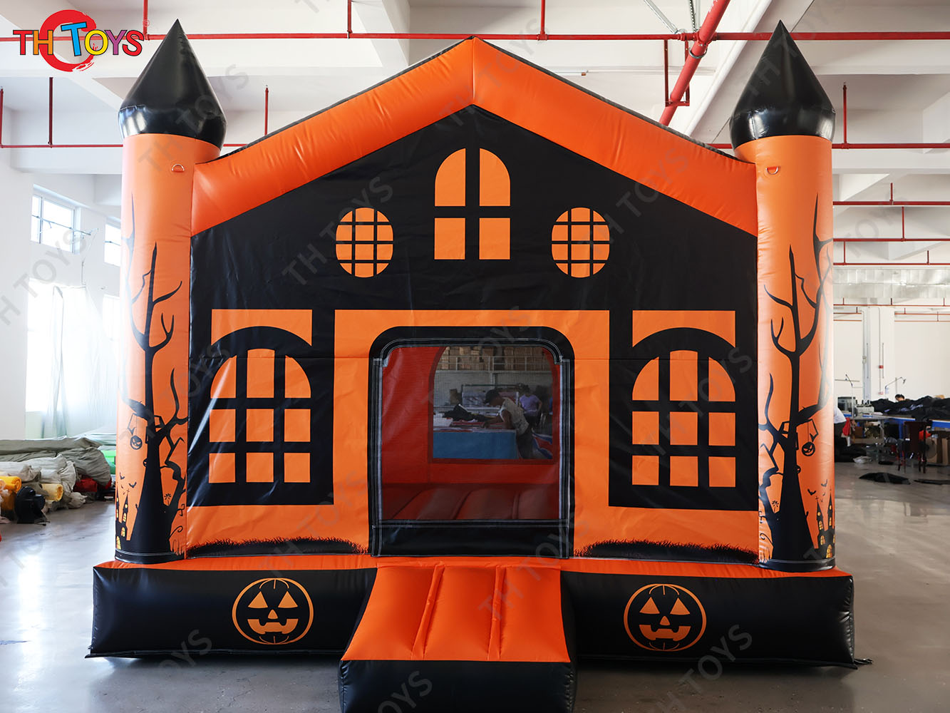 Inflatable Pumpkin Bouncer 4x4m Spooky Halloween Bounce House for Kids and Adults with Blower