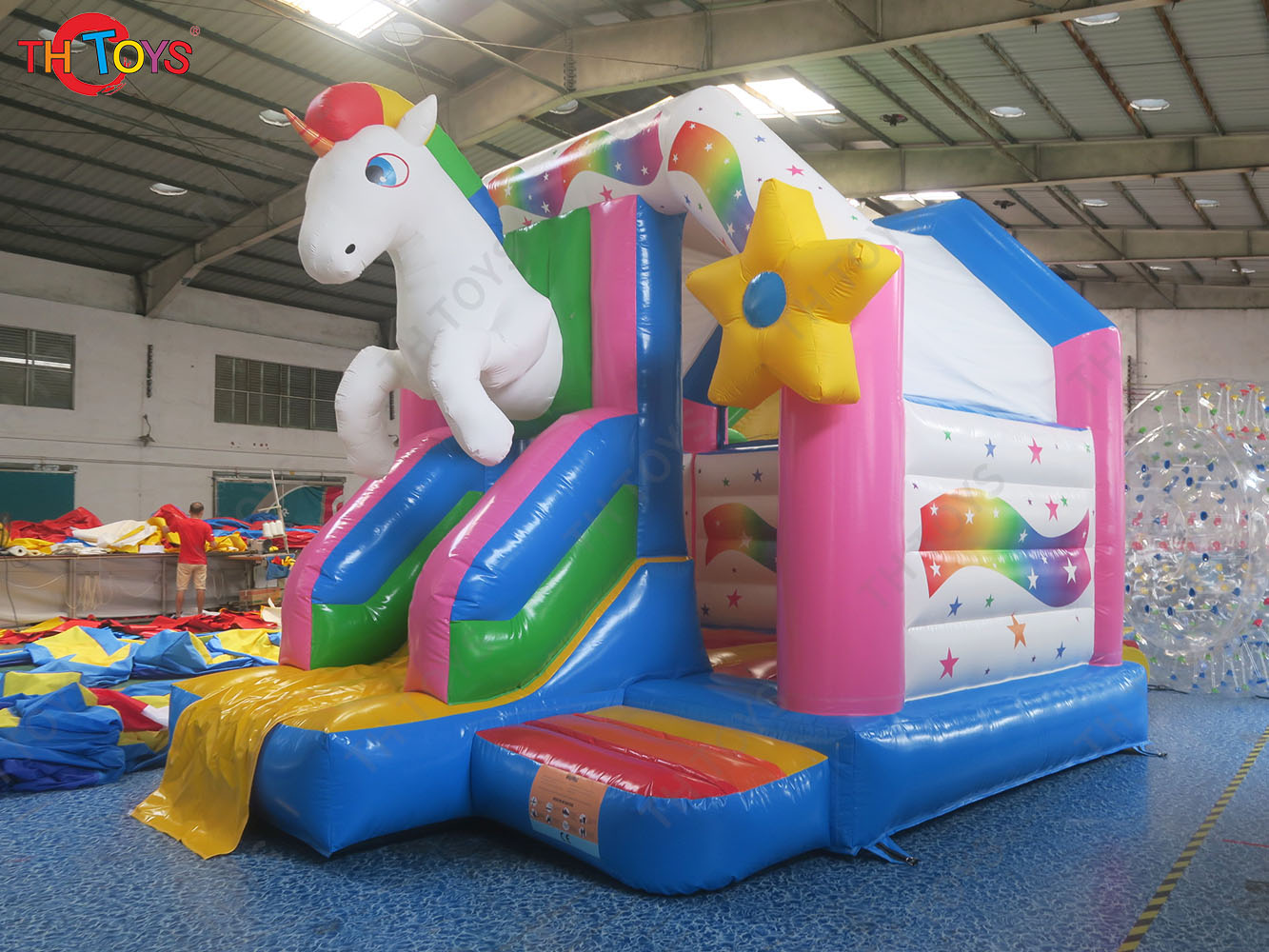 4.5x4m Lovely Inflatable Bouncer with Slide Unicorn Theme Inflatable Bouncy Castle Inflatable Toys for Carnival Party Rental