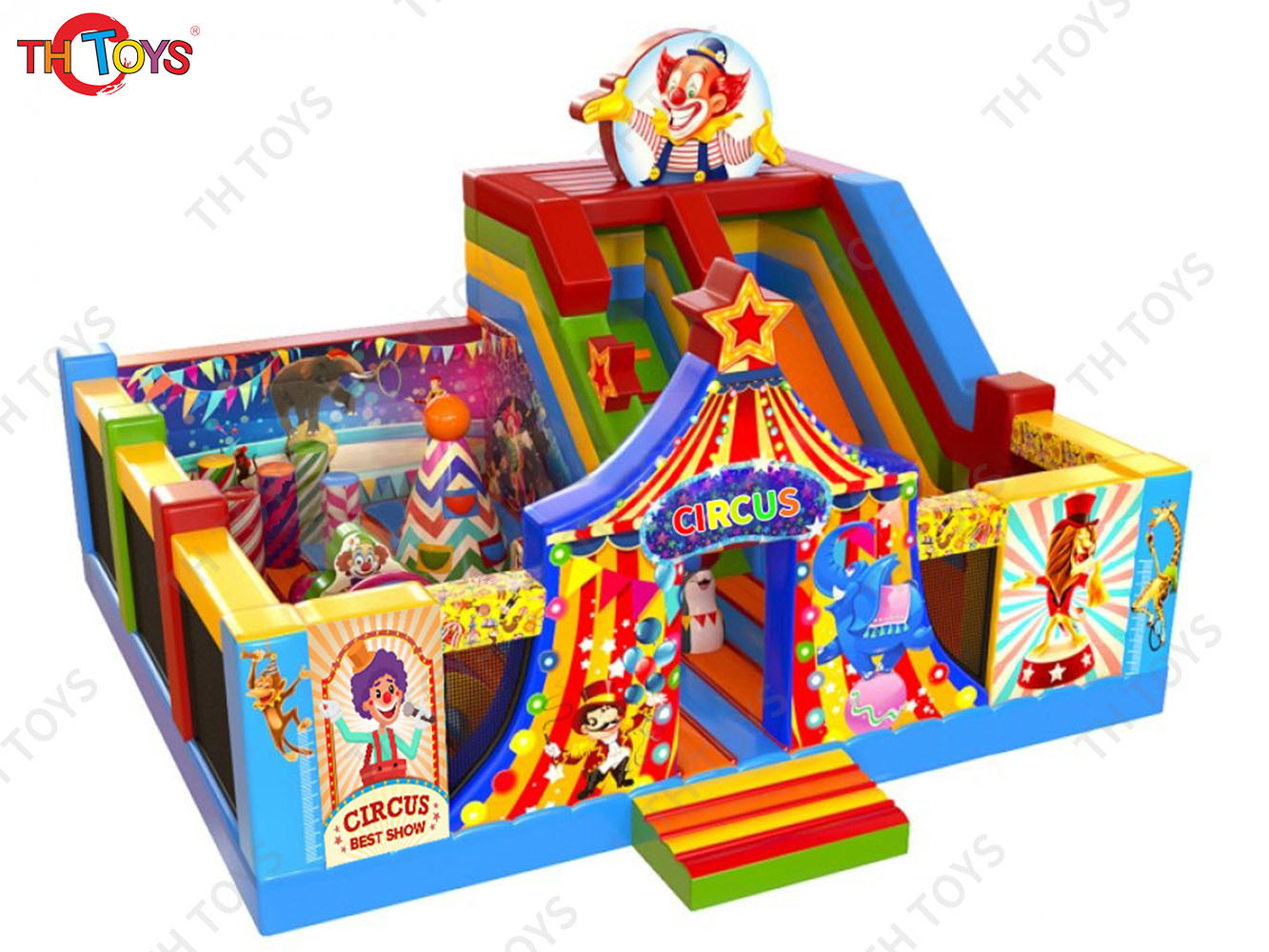 Newest Design Circus Carnival Inflatable playground, outdoor giant Inflatable Fun City with Bouncy slides