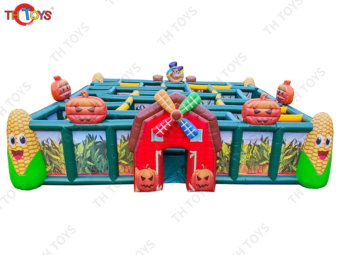 Halloween Theme Pumpkin Inflatable Maze with Corn Get Lost Patch Haunted House Outdoor Blow Up Inflatable Maze Laser Tag