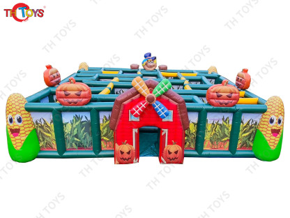 Halloween Theme Pumpkin Inflatable Maze with Corn Get Lost Patch Haunted House Outdoor Blow Up Inflatable Maze Laser Tag