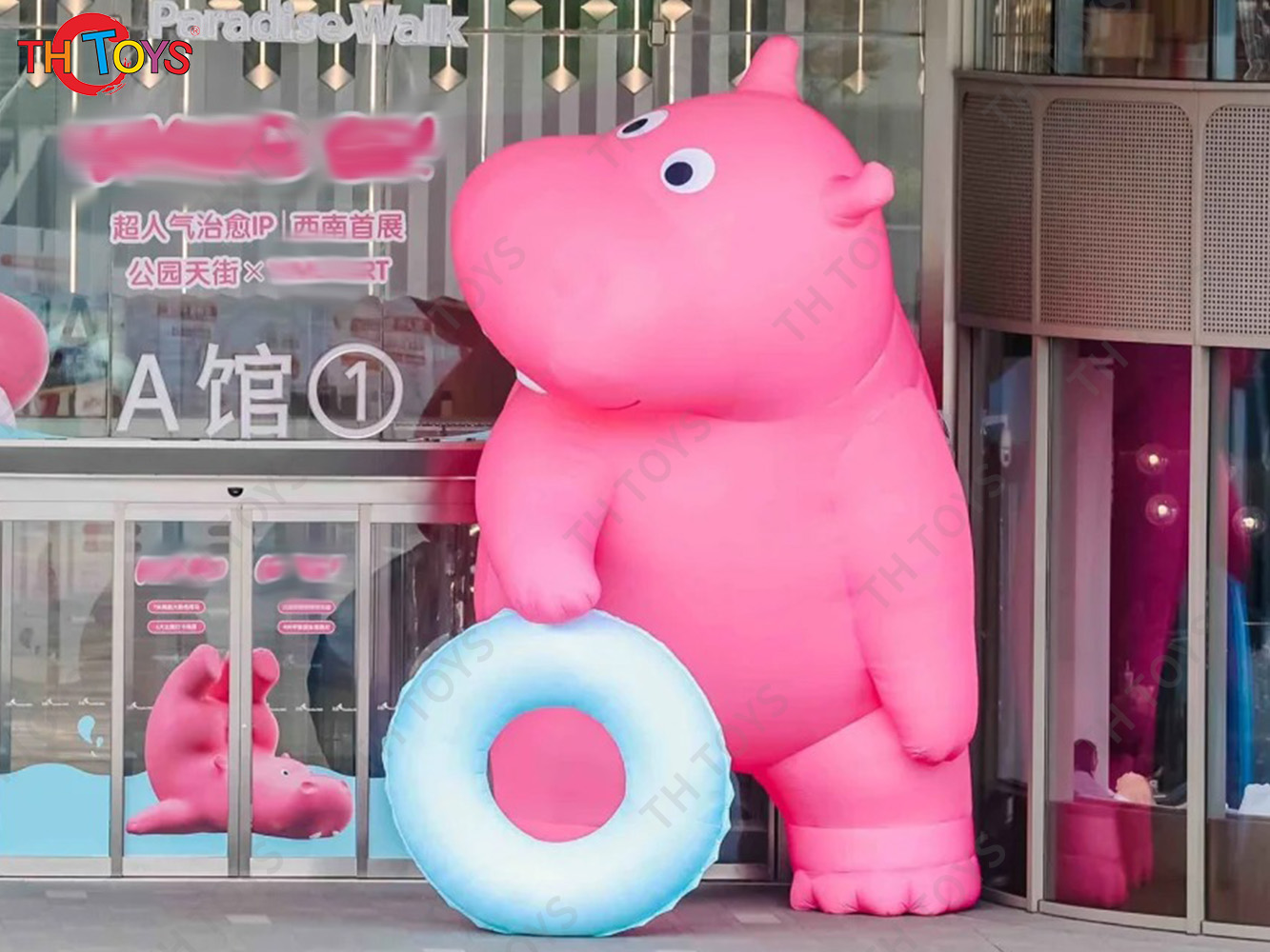 Pink Inflatable Hippo Model Custom Made Animal Hippo Cartoon Mascot Advertising Inflatables with Free Blower