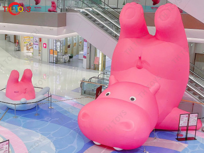 Pink Inflatable Hippo Model Custom Made Animal Hippo Cartoon Mascot Advertising Inflatables with Free Blower