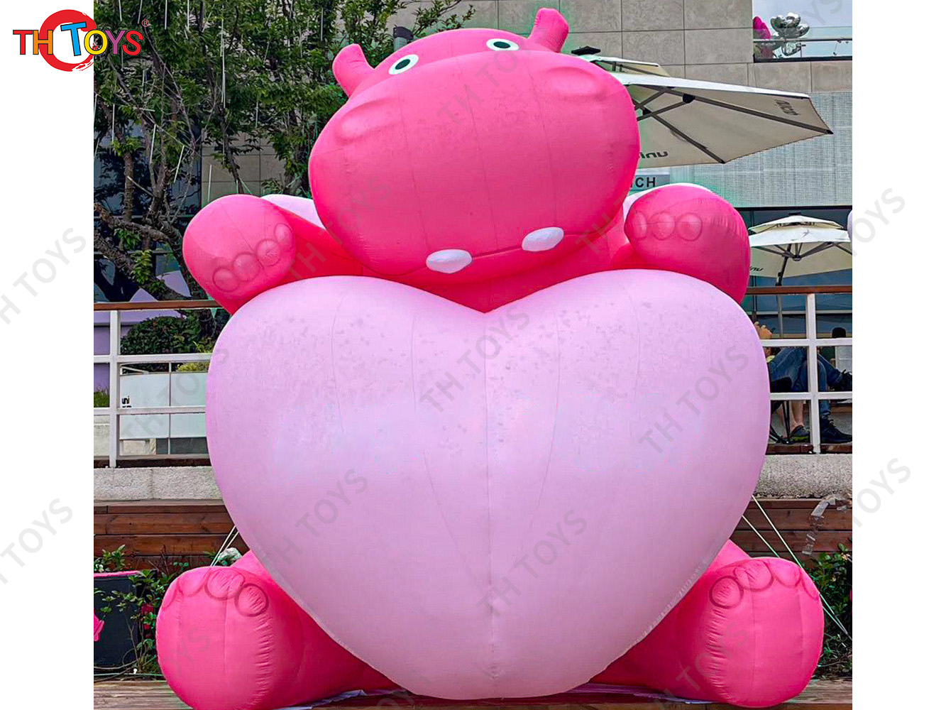 Pink Inflatable Hippo Model Custom Made Animal Hippo Cartoon Mascot Advertising Inflatables with Free Blower